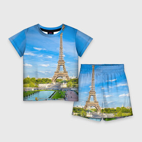 Детский костюм с шортами 3D с принтом Париж в Екатеринбурге,  |  | france | paris | париж | франция | эйфелева башня