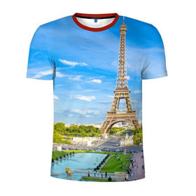 Мужская футболка 3D спортивная с принтом Париж в Екатеринбурге, 100% полиэстер с улучшенными характеристиками | приталенный силуэт, круглая горловина, широкие плечи, сужается к линии бедра | Тематика изображения на принте: france | paris | париж | франция | эйфелева башня