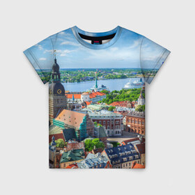 Детская футболка 3D с принтом Рига в Екатеринбурге, 100% гипоаллергенный полиэфир | прямой крой, круглый вырез горловины, длина до линии бедер, чуть спущенное плечо, ткань немного тянется | latvia | riga | европа | евросоюз | ес | латвия | отпуск | путешествия | рига | туризм