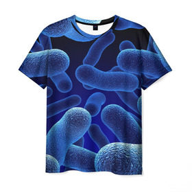 Мужская футболка 3D с принтом Молекула в Екатеринбурге, 100% полиэфир | прямой крой, круглый вырез горловины, длина до линии бедер | медицина | микроб | молекула | синяя