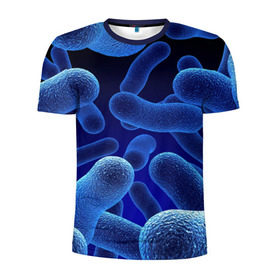 Мужская футболка 3D спортивная с принтом Молекула в Екатеринбурге, 100% полиэстер с улучшенными характеристиками | приталенный силуэт, круглая горловина, широкие плечи, сужается к линии бедра | медицина | микроб | молекула | синяя