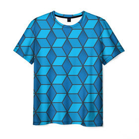Мужская футболка 3D с принтом Blue cube в Екатеринбурге, 100% полиэфир | прямой крой, круглый вырез горловины, длина до линии бедер | кубы | паттерн | синий
