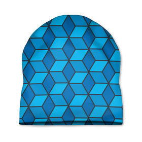 Шапка 3D с принтом Blue cube в Екатеринбурге, 100% полиэстер | универсальный размер, печать по всей поверхности изделия | кубы | паттерн | синий