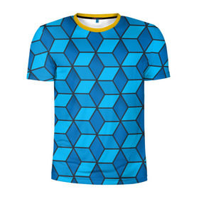 Мужская футболка 3D спортивная с принтом Blue cube в Екатеринбурге, 100% полиэстер с улучшенными характеристиками | приталенный силуэт, круглая горловина, широкие плечи, сужается к линии бедра | кубы | паттерн | синий