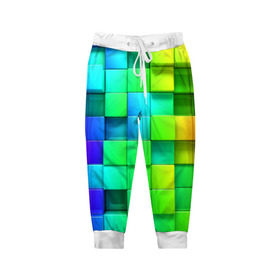 Детские брюки 3D с принтом Кубики в Екатеринбурге, 100% полиэстер | манжеты по низу, эластичный пояс регулируется шнурком, по бокам два кармана без застежек, внутренняя часть кармана из мелкой сетки | квадраты | кубики | радуга | разноцветные