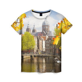 Женская футболка 3D с принтом Amsterdam в Екатеринбурге, 100% полиэфир ( синтетическое хлопкоподобное полотно) | прямой крой, круглый вырез горловины, длина до линии бедер | нидерланды | пейзаж