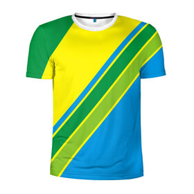 Мужская футболка 3D спортивная с принтом Линии в Екатеринбурге, 100% полиэстер с улучшенными характеристиками | приталенный силуэт, круглая горловина, широкие плечи, сужается к линии бедра | абстракция | желтый | зеленый | линии | полоски | полосы | разноцветные | синий | текстура