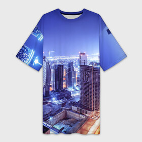 Платье-футболка 3D с принтом Ночной Дубай в Екатеринбурге,  |  | dubai | абу даби | арабские эмираты | ближний восток | богатство | бурдж халифа | дубай | изобилие | каникулы | мегаполис | нефть | оаэ | отпуск | персидский залив | роскошь | технологии | туризм | шейхи