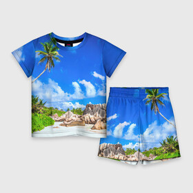 Детский костюм с шортами 3D с принтом Сейшельские острова в Екатеринбурге,  |  | seychelles | восточная африка | индийский океан | каникулы | море | островное государство | отдых | отпуск | пальмы | песок | пляж | приключение | путешествие | рай | сейшелы | сейшельские острова | туризм