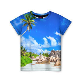 Детская футболка 3D с принтом Сейшельские острова в Екатеринбурге, 100% гипоаллергенный полиэфир | прямой крой, круглый вырез горловины, длина до линии бедер, чуть спущенное плечо, ткань немного тянется | seychelles | восточная африка | индийский океан | каникулы | море | островное государство | отдых | отпуск | пальмы | песок | пляж | приключение | путешествие | рай | сейшелы | сейшельские острова | туризм