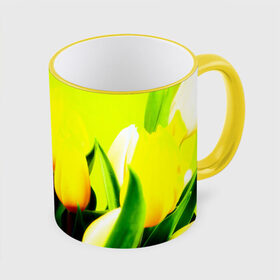 Кружка 3D с принтом Тюльпаны в Екатеринбурге, керамика | ёмкость 330 мл | Тематика изображения на принте: желтый | цветы