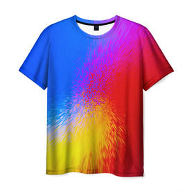 Мужская футболка 3D с принтом Взрыв красок в Екатеринбурге, 100% полиэфир | прямой крой, круглый вырез горловины, длина до линии бедер | Тематика изображения на принте: брызги | желтый | красный | синий