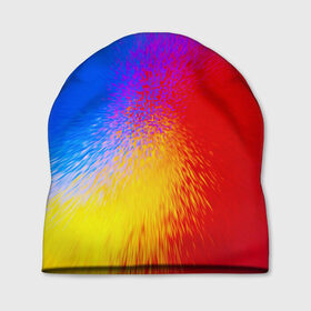 Шапка 3D с принтом Взрыв красок в Екатеринбурге, 100% полиэстер | универсальный размер, печать по всей поверхности изделия | брызги | желтый | красный | синий