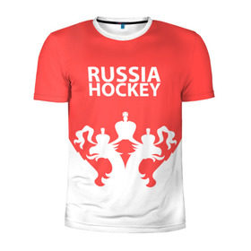 Мужская футболка 3D спортивная с принтом Russia Hockey в Екатеринбурге, 100% полиэстер с улучшенными характеристиками | приталенный силуэт, круглая горловина, широкие плечи, сужается к линии бедра | hockey | ru | rus | russia | russian | россия | сборная | хоккей