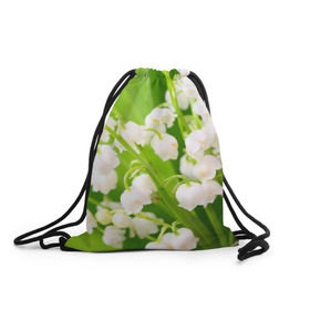 Рюкзак-мешок 3D с принтом Ландыши в Екатеринбурге, 100% полиэстер | плотность ткани — 200 г/м2, размер — 35 х 45 см; лямки — толстые шнурки, застежка на шнуровке, без карманов и подкладки | весна | ландыш | цветок