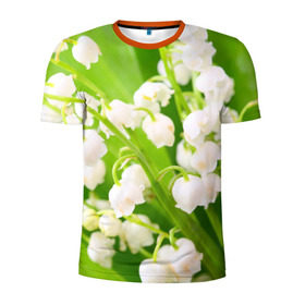 Мужская футболка 3D спортивная с принтом Ландыши в Екатеринбурге, 100% полиэстер с улучшенными характеристиками | приталенный силуэт, круглая горловина, широкие плечи, сужается к линии бедра | Тематика изображения на принте: весна | ландыш | цветок