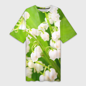 Платье-футболка 3D с принтом Ландыши в Екатеринбурге,  |  | весна | ландыш | цветок