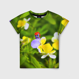 Детская футболка 3D с принтом Природа в Екатеринбурге, 100% гипоаллергенный полиэфир | прямой крой, круглый вырез горловины, длина до линии бедер, чуть спущенное плечо, ткань немного тянется | божья коровка | красота | природа | цветок