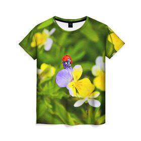 Женская футболка 3D с принтом Природа в Екатеринбурге, 100% полиэфир ( синтетическое хлопкоподобное полотно) | прямой крой, круглый вырез горловины, длина до линии бедер | божья коровка | красота | природа | цветок