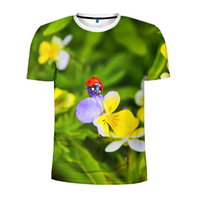 Мужская футболка 3D спортивная с принтом Природа в Екатеринбурге, 100% полиэстер с улучшенными характеристиками | приталенный силуэт, круглая горловина, широкие плечи, сужается к линии бедра | божья коровка | красота | природа | цветок