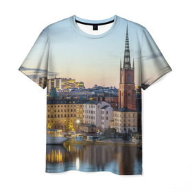 Мужская футболка 3D с принтом Швеция в Екатеринбурге, 100% полиэфир | прямой крой, круглый вырез горловины, длина до линии бедер | europe | stockholm | sweden | европа | ес | каникулы | отпуск | стокгольм | туризм | швеция