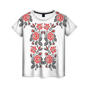 Женская футболка 3D с принтом Вышивка 28 в Екатеринбурге, 100% полиэфир ( синтетическое хлопкоподобное полотно) | прямой крой, круглый вырез горловины, длина до линии бедер | 