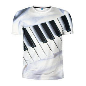 Мужская футболка 3D спортивная с принтом Клавиши в Екатеринбурге, 100% полиэстер с улучшенными характеристиками | приталенный силуэт, круглая горловина, широкие плечи, сужается к линии бедра | белая | клавиши | музыка | пианино | черная