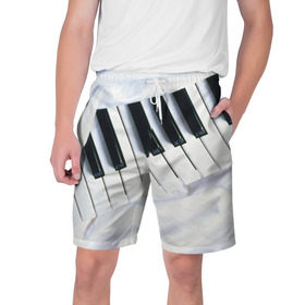 Мужские шорты 3D с принтом Клавиши в Екатеринбурге,  полиэстер 100% | прямой крой, два кармана без застежек по бокам. Мягкая трикотажная резинка на поясе, внутри которой широкие завязки. Длина чуть выше колен | белая | клавиши | музыка | пианино | черная