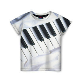 Детская футболка 3D с принтом Клавиши в Екатеринбурге, 100% гипоаллергенный полиэфир | прямой крой, круглый вырез горловины, длина до линии бедер, чуть спущенное плечо, ткань немного тянется | белая | клавиши | музыка | пианино | черная