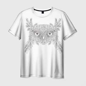 Мужская футболка 3D с принтом Совушка в Екатеринбурге, 100% полиэфир | прямой крой, круглый вырез горловины, длина до линии бедер | Тематика изображения на принте: 