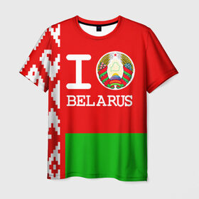 Мужская футболка 3D с принтом Люблю Беларусь 4 в Екатеринбурге, 100% полиэфир | прямой крой, круглый вырез горловины, длина до линии бедер | belarus | love | беларусь | люблю