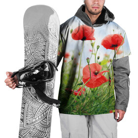 Накидка на куртку 3D с принтом Дикий мак в Екатеринбурге, 100% полиэстер |  | зелень | лето | луг | лужайка | мак | небо | облака | поле | полевые цветы | природа | растения | растительность