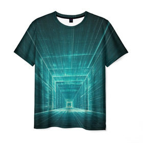 Мужская футболка 3D с принтом Цифровой тоннель в Екатеринбурге, 100% полиэфир | прямой крой, круглый вырез горловины, длина до линии бедер | глубины сознания | интернет | коридор | матрица | оптическая иллюзия | секрет | сеть | тайна | тоннель