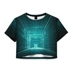Женская футболка 3D укороченная с принтом Цифровой тоннель в Екатеринбурге, 100% полиэстер | круглая горловина, длина футболки до линии талии, рукава с отворотами | глубины сознания | интернет | коридор | матрица | оптическая иллюзия | секрет | сеть | тайна | тоннель