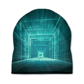 Шапка 3D с принтом Цифровой тоннель в Екатеринбурге, 100% полиэстер | универсальный размер, печать по всей поверхности изделия | глубины сознания | интернет | коридор | матрица | оптическая иллюзия | секрет | сеть | тайна | тоннель