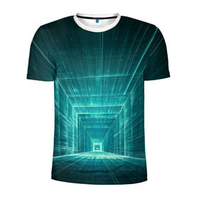 Мужская футболка 3D спортивная с принтом Цифровой тоннель в Екатеринбурге, 100% полиэстер с улучшенными характеристиками | приталенный силуэт, круглая горловина, широкие плечи, сужается к линии бедра | глубины сознания | интернет | коридор | матрица | оптическая иллюзия | секрет | сеть | тайна | тоннель
