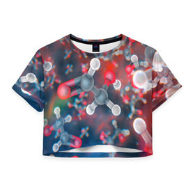 Женская футболка 3D укороченная с принтом Малекула в Екатеринбурге, 100% полиэстер | круглая горловина, длина футболки до линии талии, рукава с отворотами | вирус | клетка | макро | медицина | молекула
