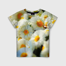 Детская футболка 3D с принтом Хризантемы в Екатеринбурге, 100% гипоаллергенный полиэфир | прямой крой, круглый вырез горловины, длина до линии бедер, чуть спущенное плечо, ткань немного тянется | белая | букет | красота | хризантема | цветок