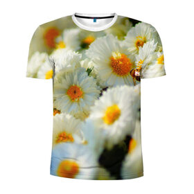 Мужская футболка 3D спортивная с принтом Хризантемы в Екатеринбурге, 100% полиэстер с улучшенными характеристиками | приталенный силуэт, круглая горловина, широкие плечи, сужается к линии бедра | белая | букет | красота | хризантема | цветок