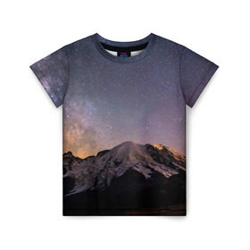 Детская футболка 3D с принтом Звездное небо в Екатеринбурге, 100% гипоаллергенный полиэфир | прямой крой, круглый вырез горловины, длина до линии бедер, чуть спущенное плечо, ткань немного тянется | Тематика изображения на принте: горы | звезды | космос | небо | ночь