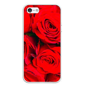 Чехол для iPhone 5/5S матовый с принтом Розы в Екатеринбурге, Силикон | Область печати: задняя сторона чехла, без боковых панелей | букет | красная | лепестки | роза | цветы
