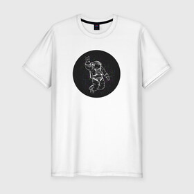 Мужская футболка премиум с принтом Космонавт 9.9 в Екатеринбурге, 92% хлопок, 8% лайкра | приталенный силуэт, круглый вырез ворота, длина до линии бедра, короткий рукав | astro | moon | space | star | stars | астронавт | звезды | земля | космонавт | космос | луна | скафандр