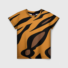 Детская футболка 3D с принтом Шерсть тигра в Екатеринбурге, 100% гипоаллергенный полиэфир | прямой крой, круглый вырез горловины, длина до линии бедер, чуть спущенное плечо, ткань немного тянется | оранжевый | текстура | тигр