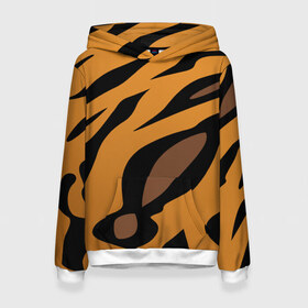 Женская толстовка 3D с принтом Шерсть тигра в Екатеринбурге, 100% полиэстер  | двухслойный капюшон со шнурком для регулировки, мягкие манжеты на рукавах и по низу толстовки, спереди карман-кенгуру с мягким внутренним слоем. | оранжевый | текстура | тигр