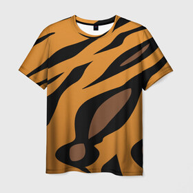 Мужская футболка 3D с принтом Шерсть тигра в Екатеринбурге, 100% полиэфир | прямой крой, круглый вырез горловины, длина до линии бедер | оранжевый | текстура | тигр