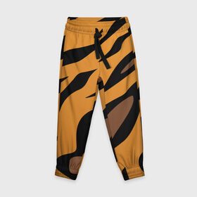 Детские брюки 3D с принтом Шерсть тигра в Екатеринбурге, 100% полиэстер | манжеты по низу, эластичный пояс регулируется шнурком, по бокам два кармана без застежек, внутренняя часть кармана из мелкой сетки | оранжевый | текстура | тигр
