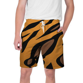 Мужские шорты 3D с принтом Шерсть тигра в Екатеринбурге,  полиэстер 100% | прямой крой, два кармана без застежек по бокам. Мягкая трикотажная резинка на поясе, внутри которой широкие завязки. Длина чуть выше колен | оранжевый | текстура | тигр