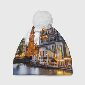 Шапка 3D c помпоном с принтом Амстердам в Екатеринбурге, 100% полиэстер | универсальный размер, печать по всей поверхности изделия | нидерланды | пейзаж