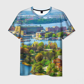 Мужская футболка 3D с принтом Швеция в Екатеринбурге, 100% полиэфир | прямой крой, круглый вырез горловины, длина до линии бедер | europe | stockholm | sweden | европа | ес | каникулы | отпуск | стокгольм | туризм | швеция