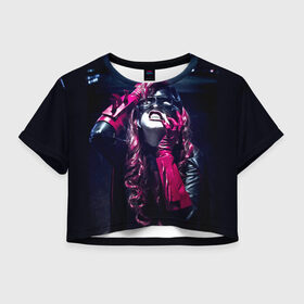 Женская футболка 3D укороченная с принтом Superheroine 3 в Екатеринбурге, 100% полиэстер | круглая горловина, длина футболки до линии талии, рукава с отворотами | batgirl | бэтгерл